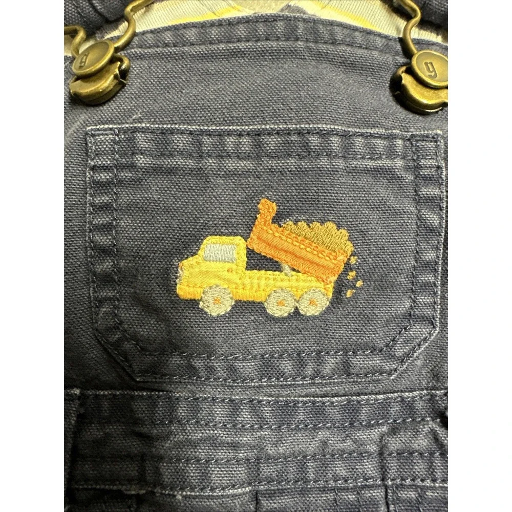 GYMBOREE Boys Navy Shortalls Embroidered Dump Truck Overalls 3-6 Months